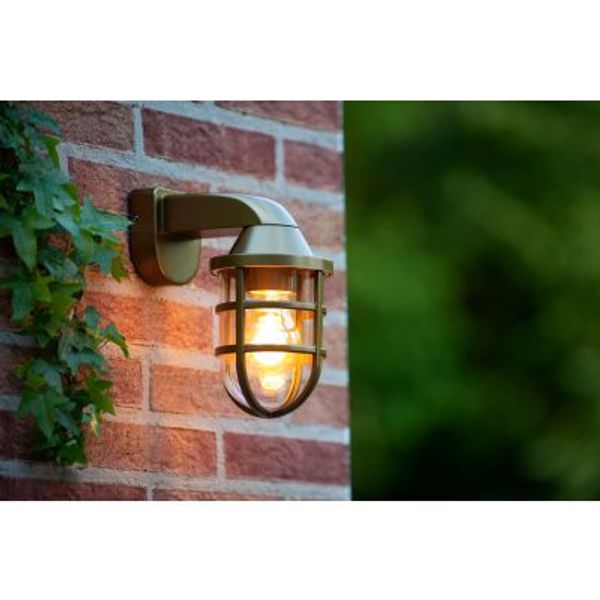 Lucide LEWIS - Wandlamp Buiten - 1xE27 - IP44 - Mat Goud / Messing