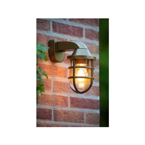 Lucide LEWIS - Wandlamp Buiten - 1xE27 - IP44 - Mat Goud / Messing