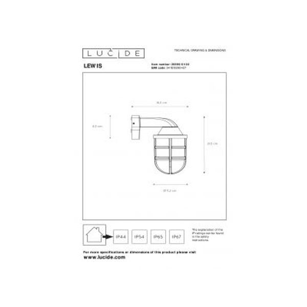 Lucide LEWIS - Wandlamp Buiten - 1xE27 - IP44 - Mat Goud / Messing