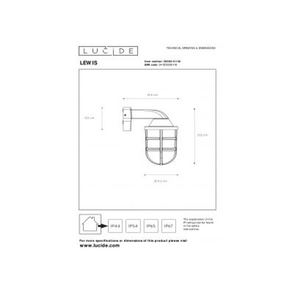 Lucide LEWIS - Wandlamp Buiten - 1xE27 - IP44 - Zwart