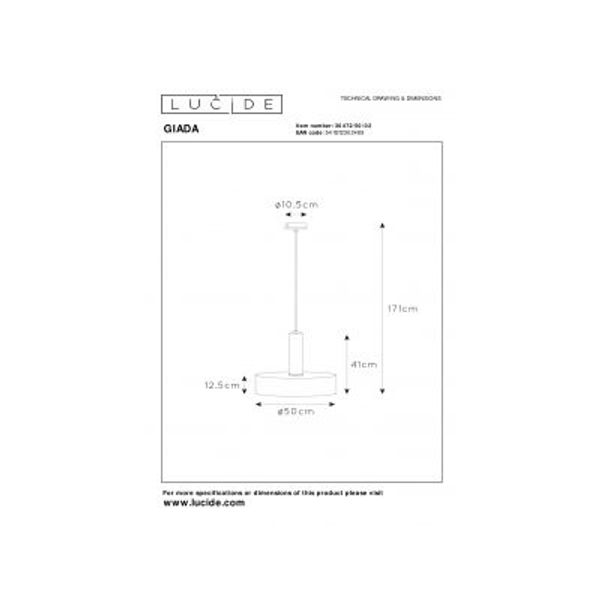 Lucide GIADA - Hanglamp - Ø 50 cm - 1xE27 - Mat Goud / Messing