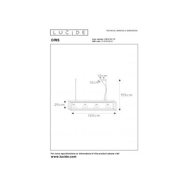 Lucide ORIS - Hanglamp - 4xE27 - Licht hout