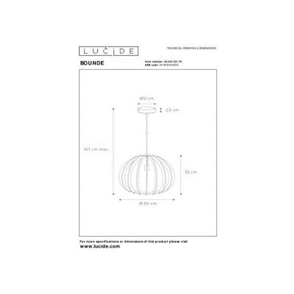 Lucide BOUNDE - Hanglamp - Ø 50 cm - 1xE27 - Hout