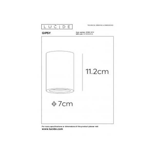 Lucide GIPSY - Plafondspot - Ø 7 cm - 1xGU10 - Wit