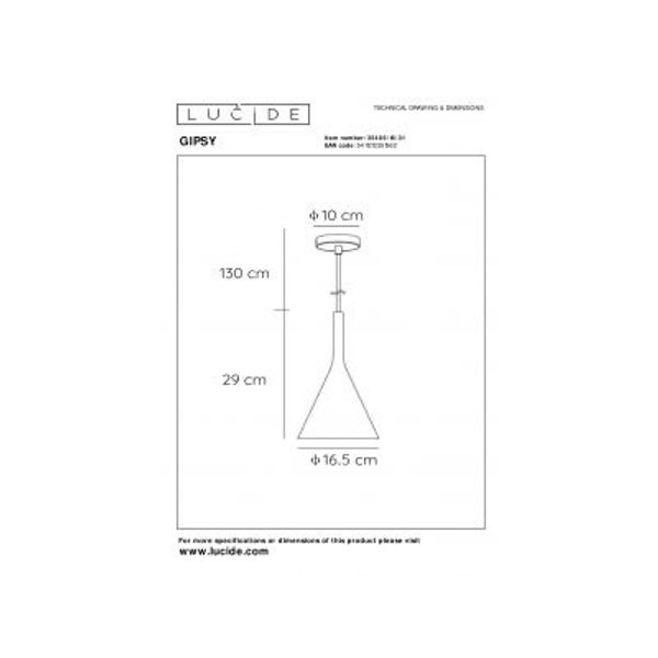 Lucide GIPSY - Hanglamp - Ø 16,5 cm - 1xE27 - Wit