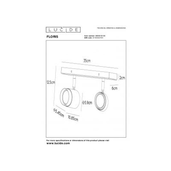 Lucide FLORIS - Plafondspot - Ø 10 cm - 2xGU10 - Zwart