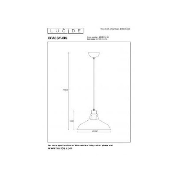 Lucide BRASSY-BIS - Hanglamp - Ø 31 cm - 1xE27 - Zwart