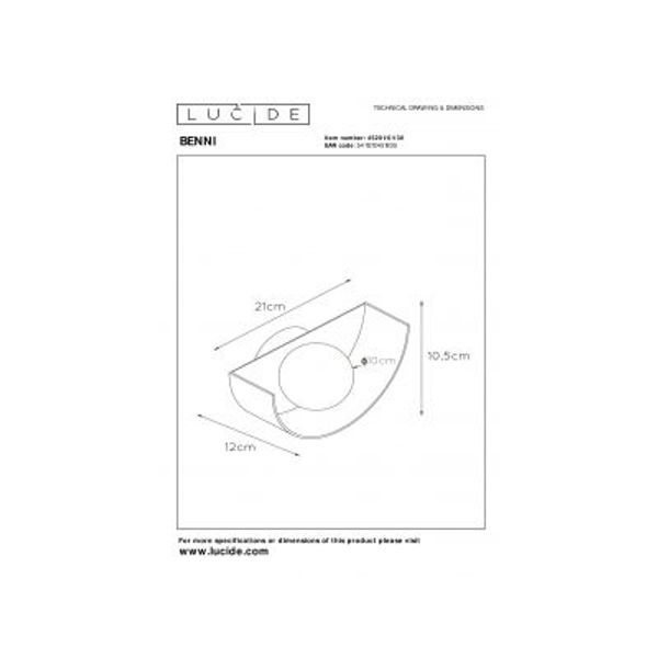 Lucide BENNI - Wandlamp - 1xG9 - Zwart