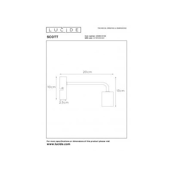 Lucide SCOTT - Wandlamp - 1xE27 - Zwart