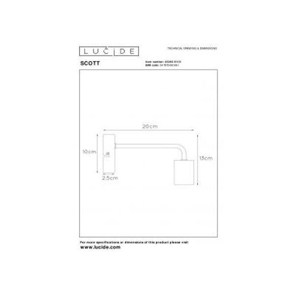 Lucide SCOTT - Wandlamp - 1xE27 - Wit