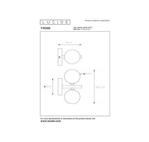 TYCHO - Wandlamp - 2xG9 - Mat Goud / Messing  Lucide