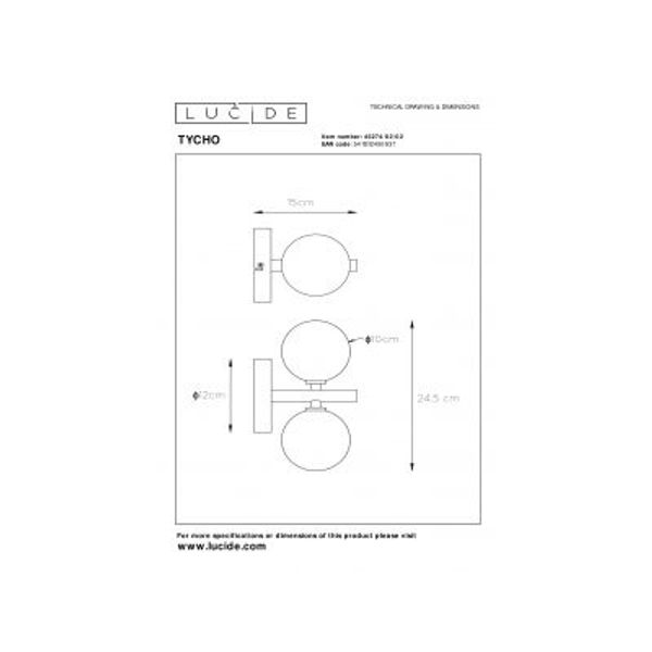 Lucide TYCHO - Wandlamp - 2xG9 - Mat Goud / Messing