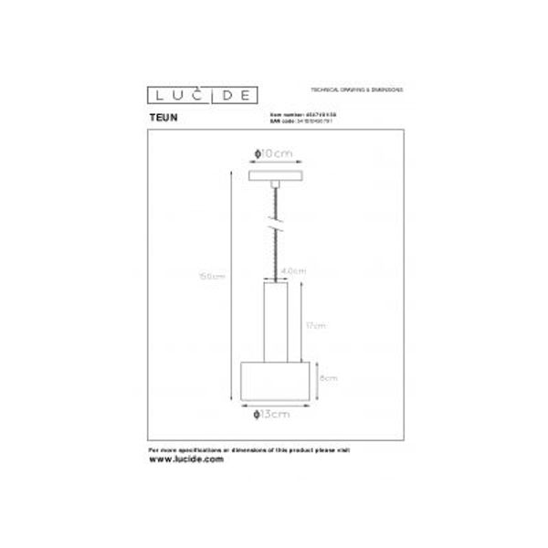 Lucide TEUN - Hanglamp - Ø 13 cm - 1xE27 - Zwart