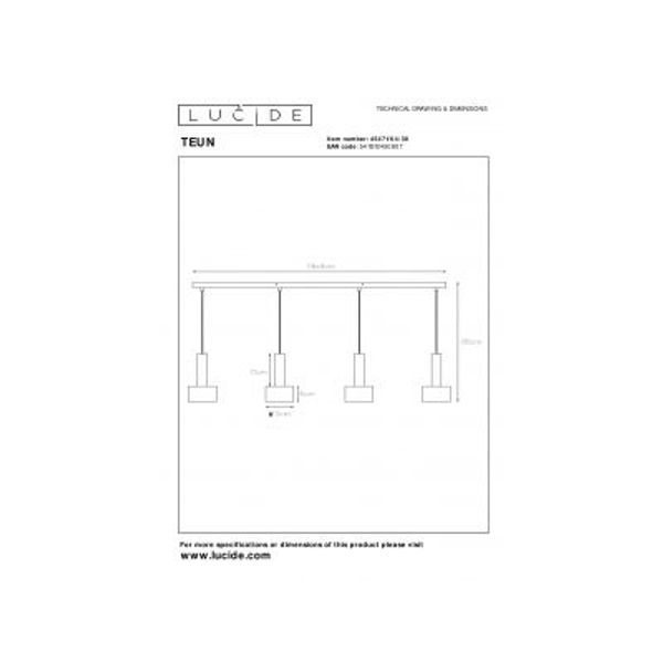 Lucide TEUN - Hanglamp - 4xE27 - Zwart