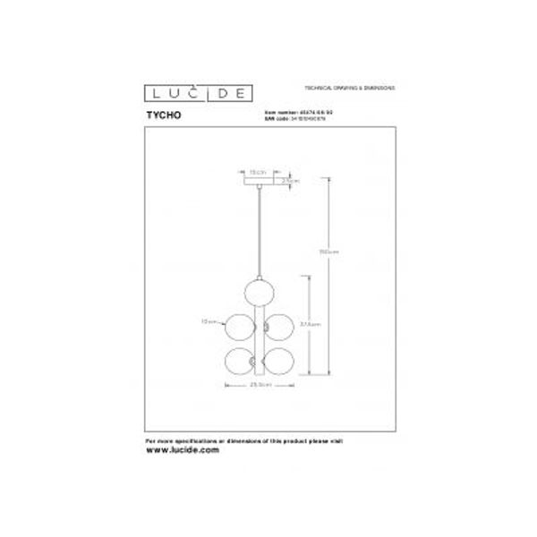 Lucide TYCHO - Hanglamp - Ø 25,5 cm - 6xG9 - Mat Goud / Messing