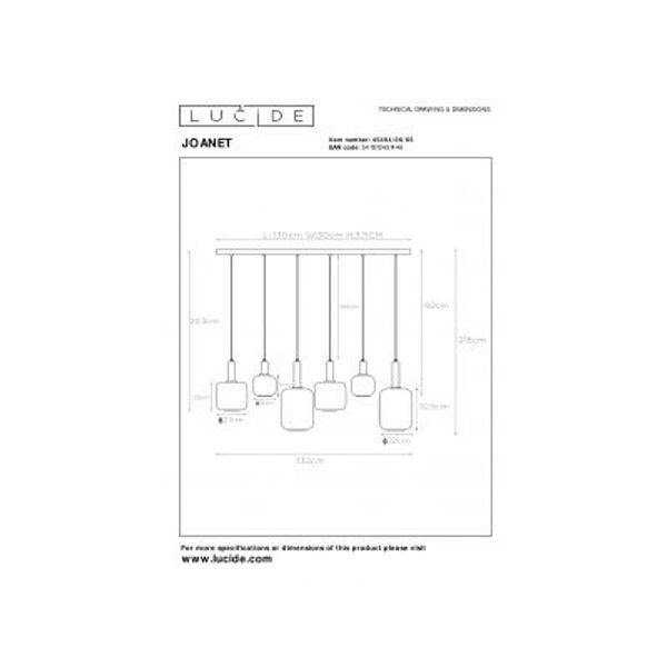 Lucide JOANET - Hanglamp - 6xE27 - Fumé