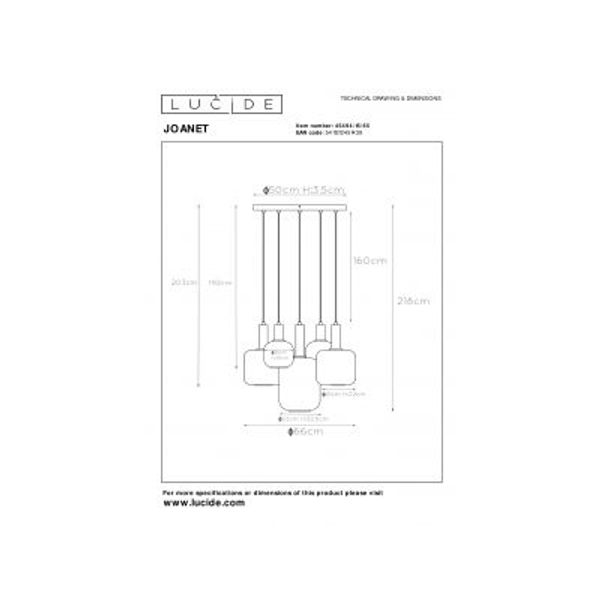 Lucide JOANET - Hanglamp - Ø 71 cm - 5xE27 - Fumé