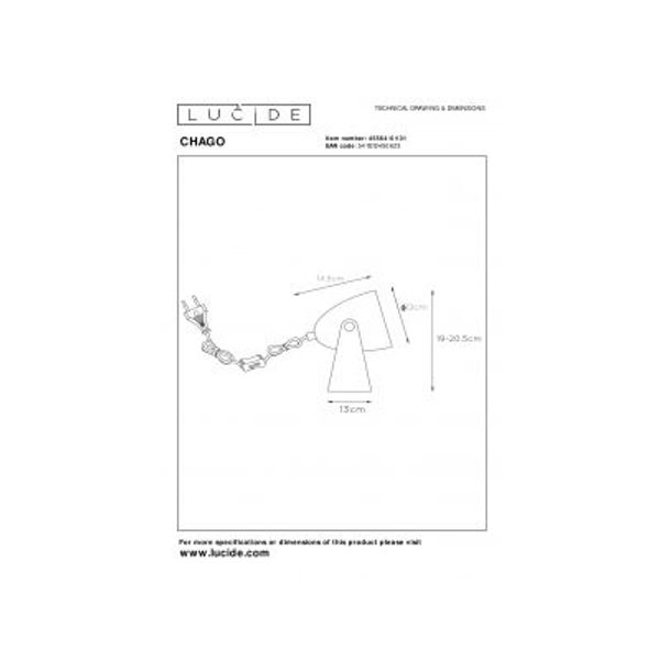 Lucide CHAGO - Tafellamp - 1xE14 - Wit