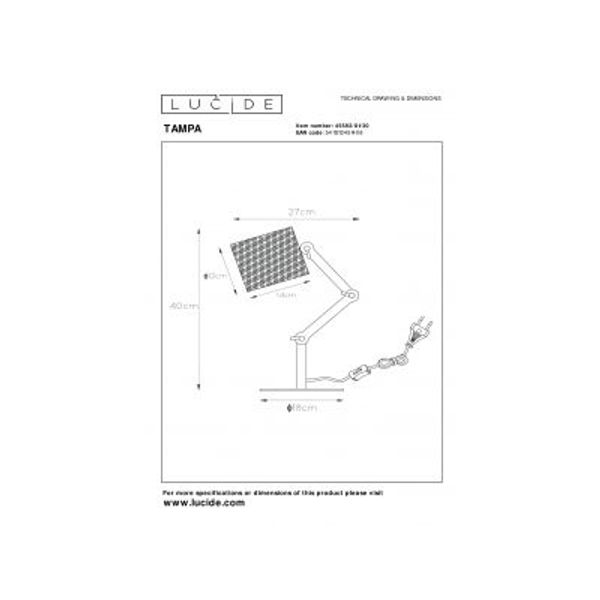 Lucide TAMPA - Tafellamp - 1xE27 - Zwart