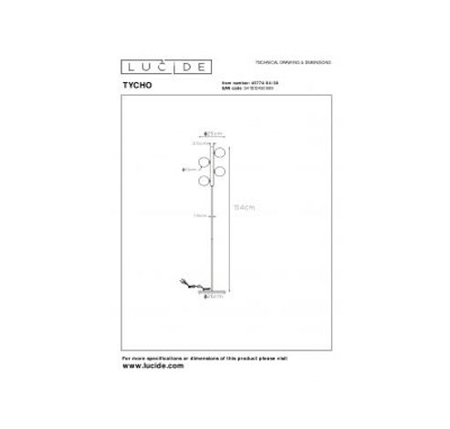 TYCHO - Vloerlamp - 4xG9 - Zwart  Lucide