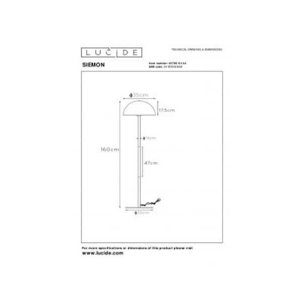 Lucide SIEMON - Vloerlamp - Ø 35 cm - 1xE27 - Okergeel