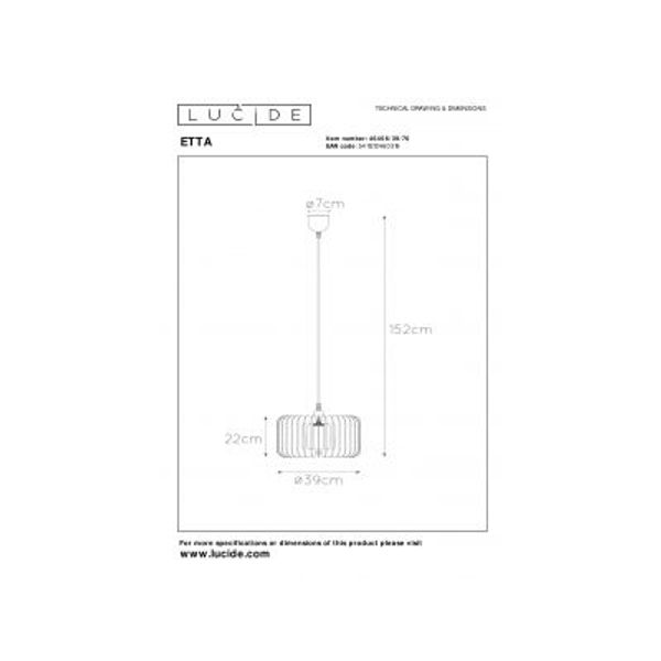 Lucide ETTA - Hanglamp - Ø 39 cm - 1xE27 - Licht hout