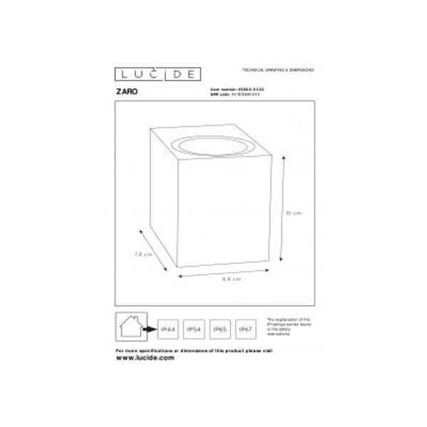 Lucide ZARO - Wandspot Buiten - 1xGU10 - IP44 - Zwart