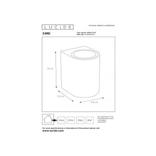 Lucide ZARO - Wandspot Buiten - 1xGU10 - IP44 - Zwart