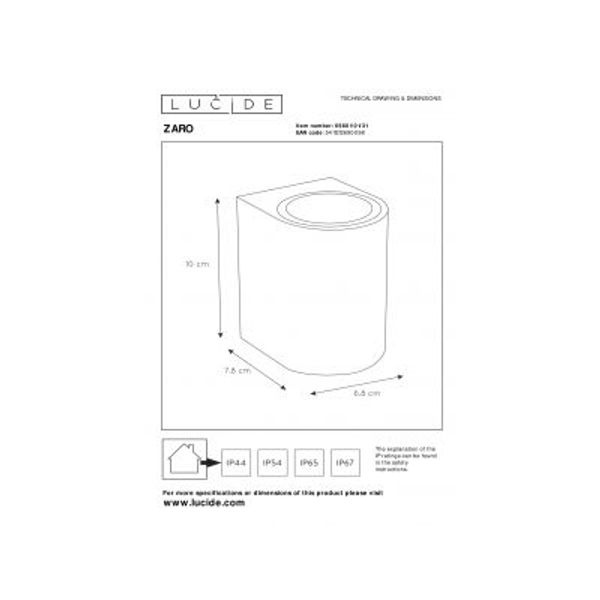 Lucide ZARO - Wandspot Buiten - 1xGU10 - IP44 - Wit