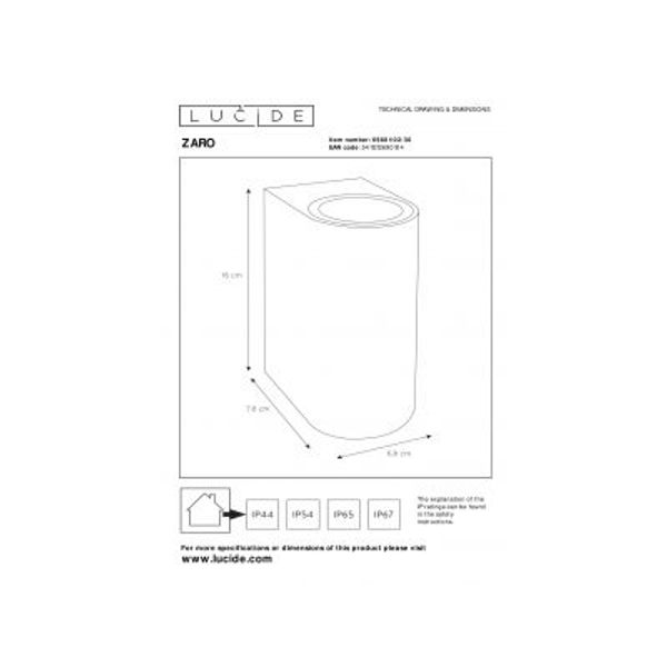 Lucide ZARO - Wandspot Buiten - 2xGU10 - IP44 - Zwart