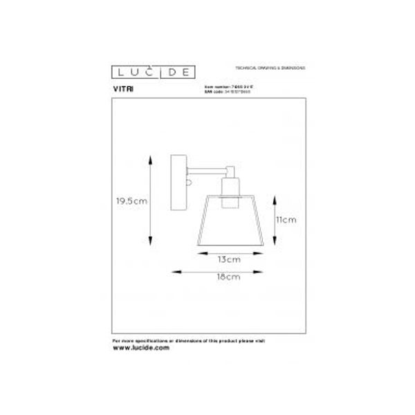 Lucide VITRI - Wandlamp - Ø 13 cm - 1xE14 - Koper