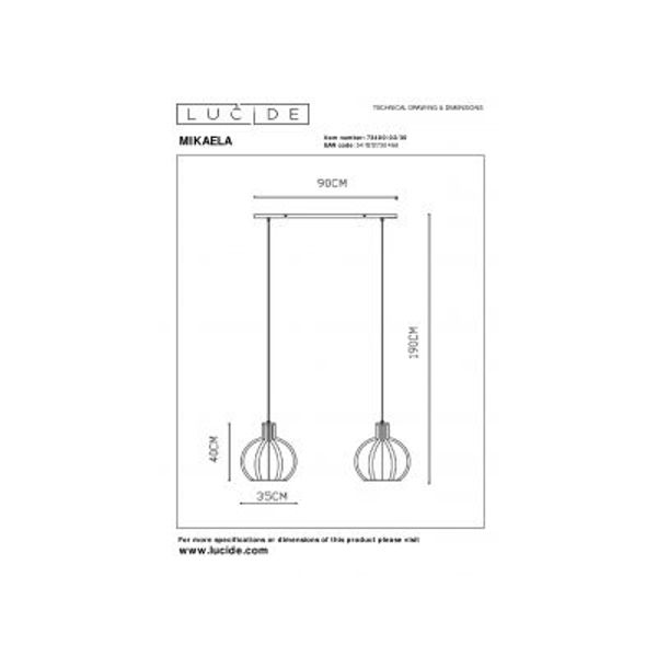 Lucide MIKAELA - Hanglamp - Ø 35 cm - 2xE27 - Zwart