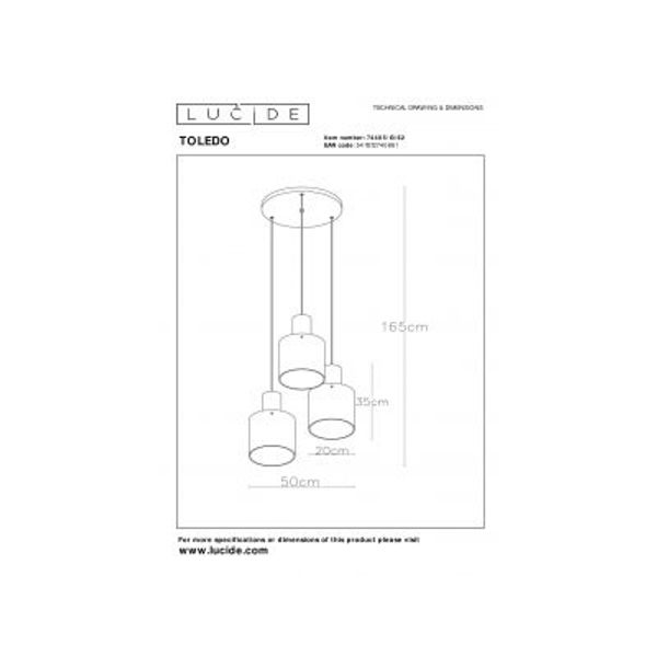 Lucide TOLEDO - Hanglamp - 3xE27 - Amber