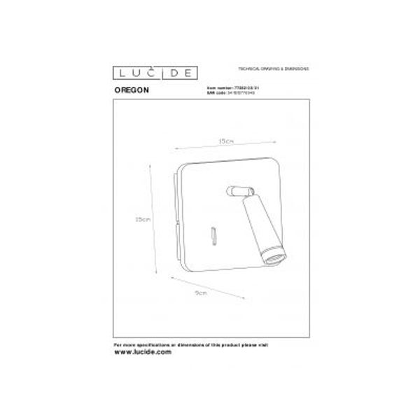 Lucide OREGON - Bedlamp - LED - 1x3W 3000K - Met USB oplaadpunt - Wit