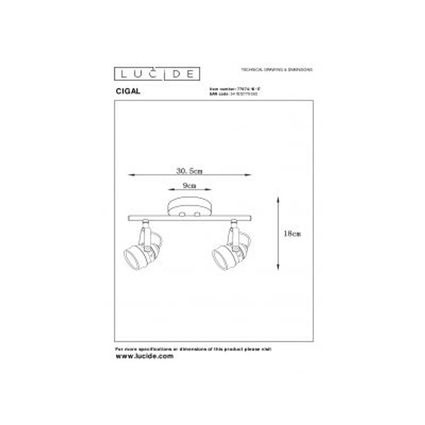 Lucide CIGAL - Plafondspot - Ø 9 cm - LED - GU10 - 2x5W 2700K - Koper