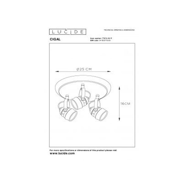 Lucide CIGAL - Plafondspot - Ø 27 cm - LED - GU10 - 3x5W 2700K - Koper