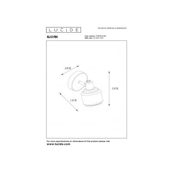 Lucide BJORN - Wandspot - 1xE14 - Zwart