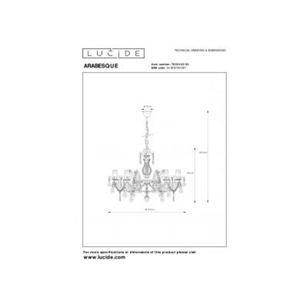 Lucide ARABESQUE - Kroonluchter - Ø 46 cm - 5xE14 - Zwart