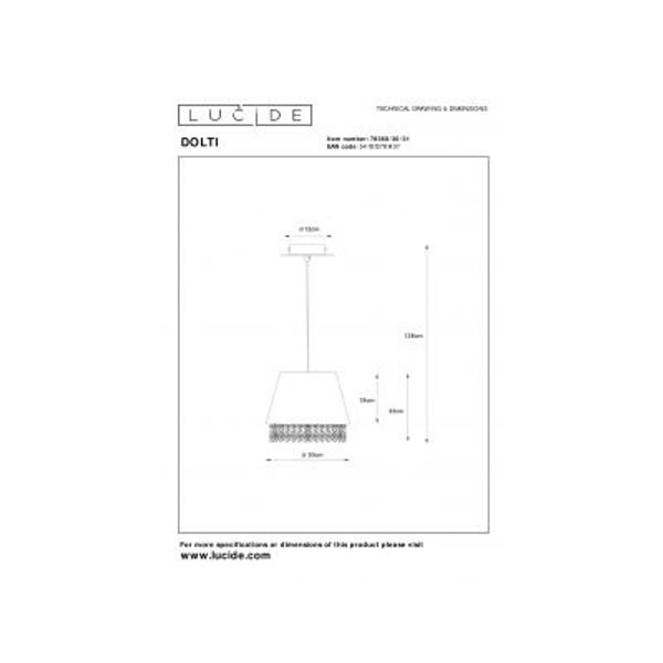 Lucide DOLTI - Hanglamp - Ø 30,5 cm - 1xE27 - Wit