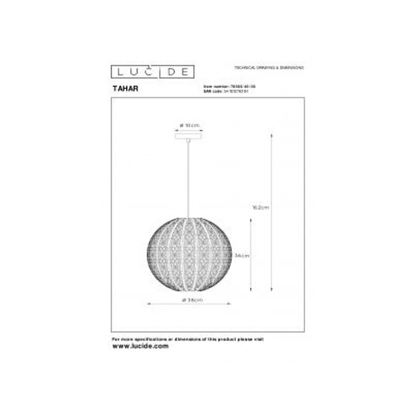 Lucide TAHAR - Hanglamp - Ø 38,5 cm - 1xE27 - Zwart