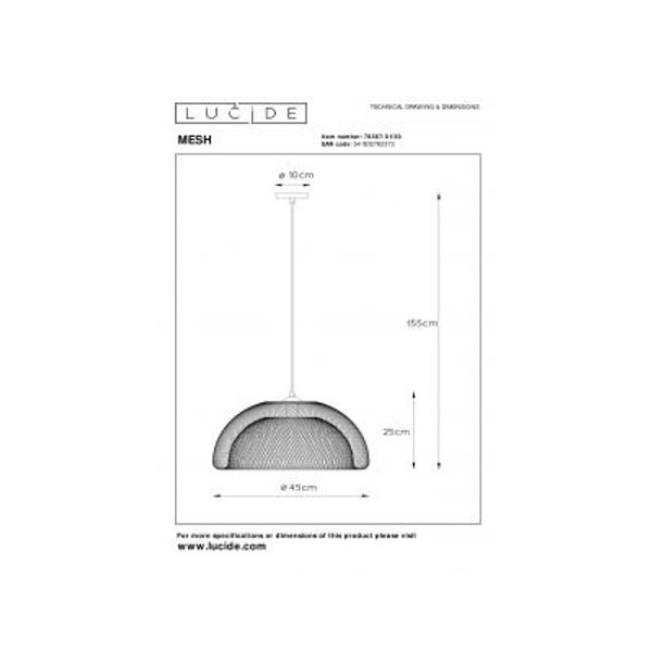 Lucide MESH - Hanglamp - Ø 46 cm - 1xE27 - Zwart