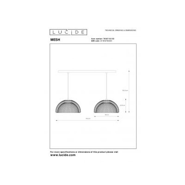 Lucide MESH - Hanglamp - 2xE27 - Zwart