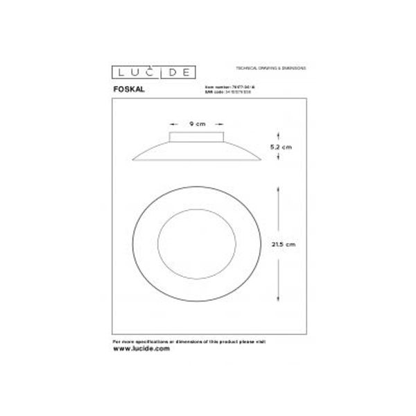 Lucide FOSKAL - Plafonnière - Ø 21,5 cm - LED - 1x6W 2700K - Zilver