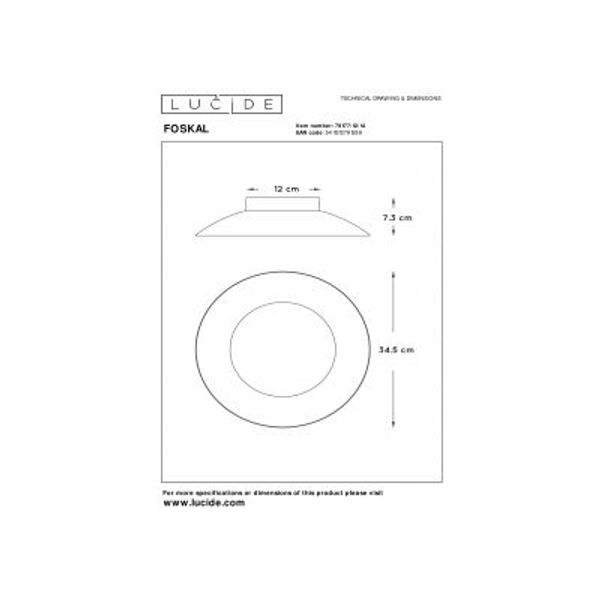 Lucide FOSKAL - Plafonnière - Ø 34,5 cm - LED - 1x12W 2700K - Zilver