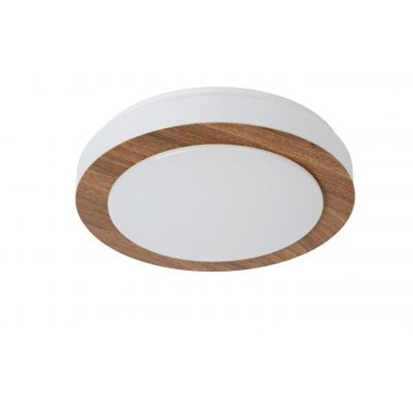 Lucide DIMY - Plafonnière Badkamer - Ø 28,6 cm - LED Dimb. - 1x12W 3000K - IP21 - 3 StepDim - Hout