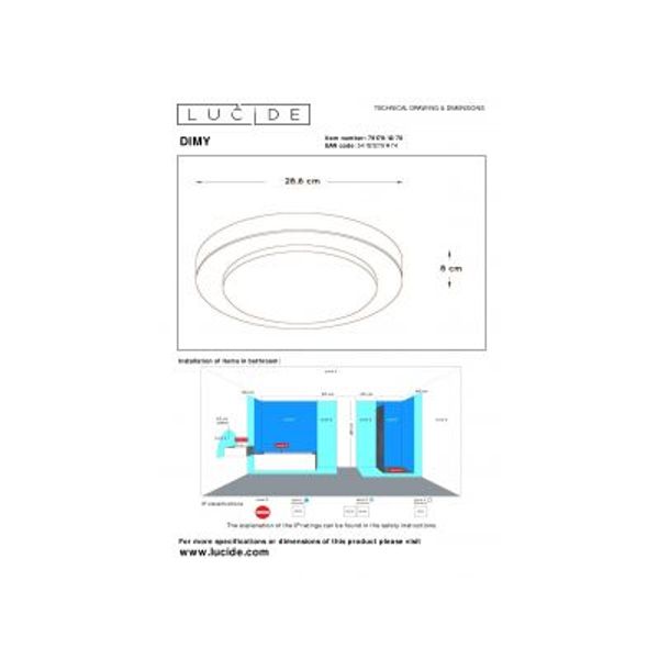 Lucide DIMY - Plafonnière Badkamer - Ø 28,6 cm - LED Dimb. - 1x12W 3000K - IP21 - 3 StepDim - Hout