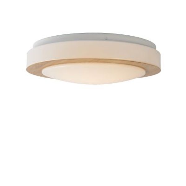 Lucide DIMY - Plafonnière Badkamer - Ø 28,6 cm - LED Dimb. - 1x12W 3000K - IP21 - 3 StepDim - Licht hout