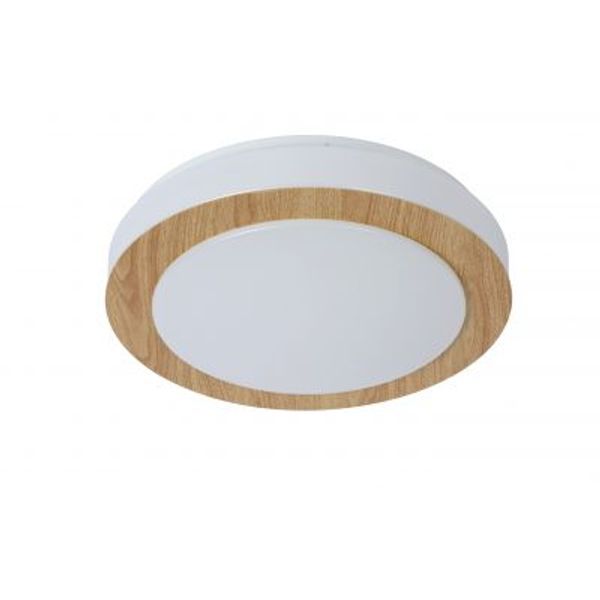 Lucide DIMY - Plafonnière Badkamer - Ø 28,6 cm - LED Dimb. - 1x12W 3000K - IP21 - 3 StepDim - Licht hout