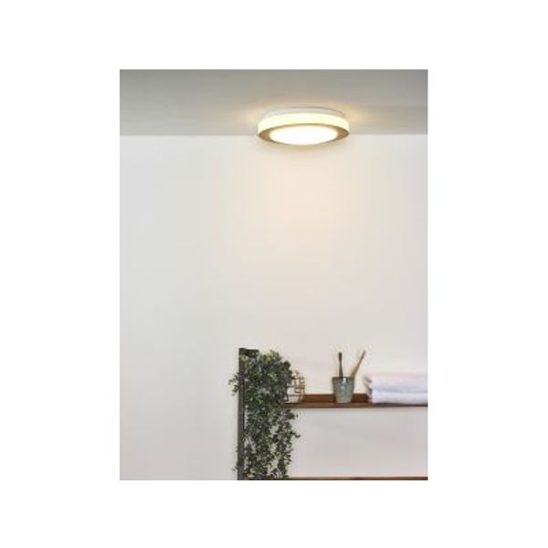 Lucide DIMY - Plafonnière Badkamer - Ø 28,6 cm - LED Dimb. - 1x12W 3000K - IP21 - 3 StepDim - Licht hout