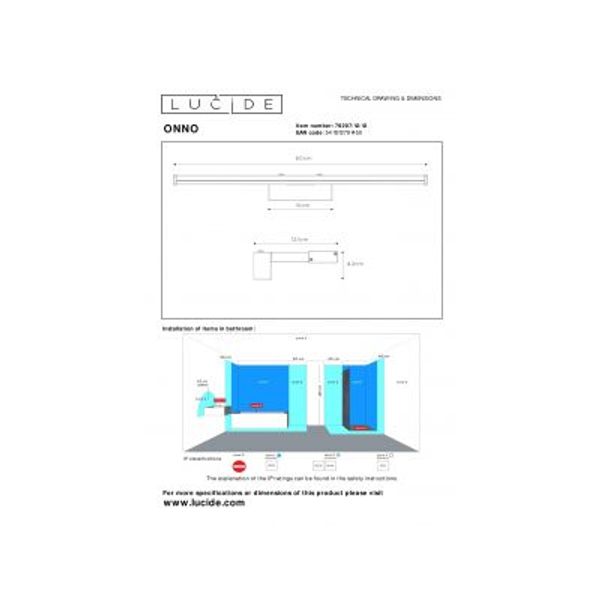 Lucide ONNO - Spiegellamp Badkamer - LED - 1x12W 3000K - IP44 - Mat chroom